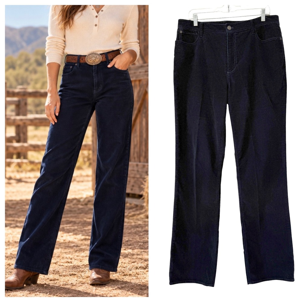 Vintage Eddie Bauer Straight Leg Corduroy Pants 14 Tall Dark Navy Blue Western